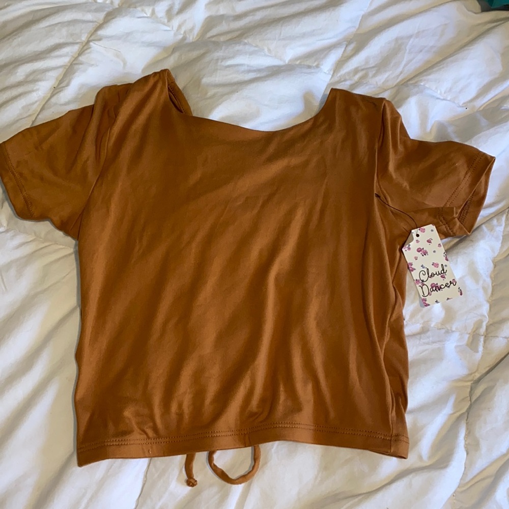 Orange lace up back top